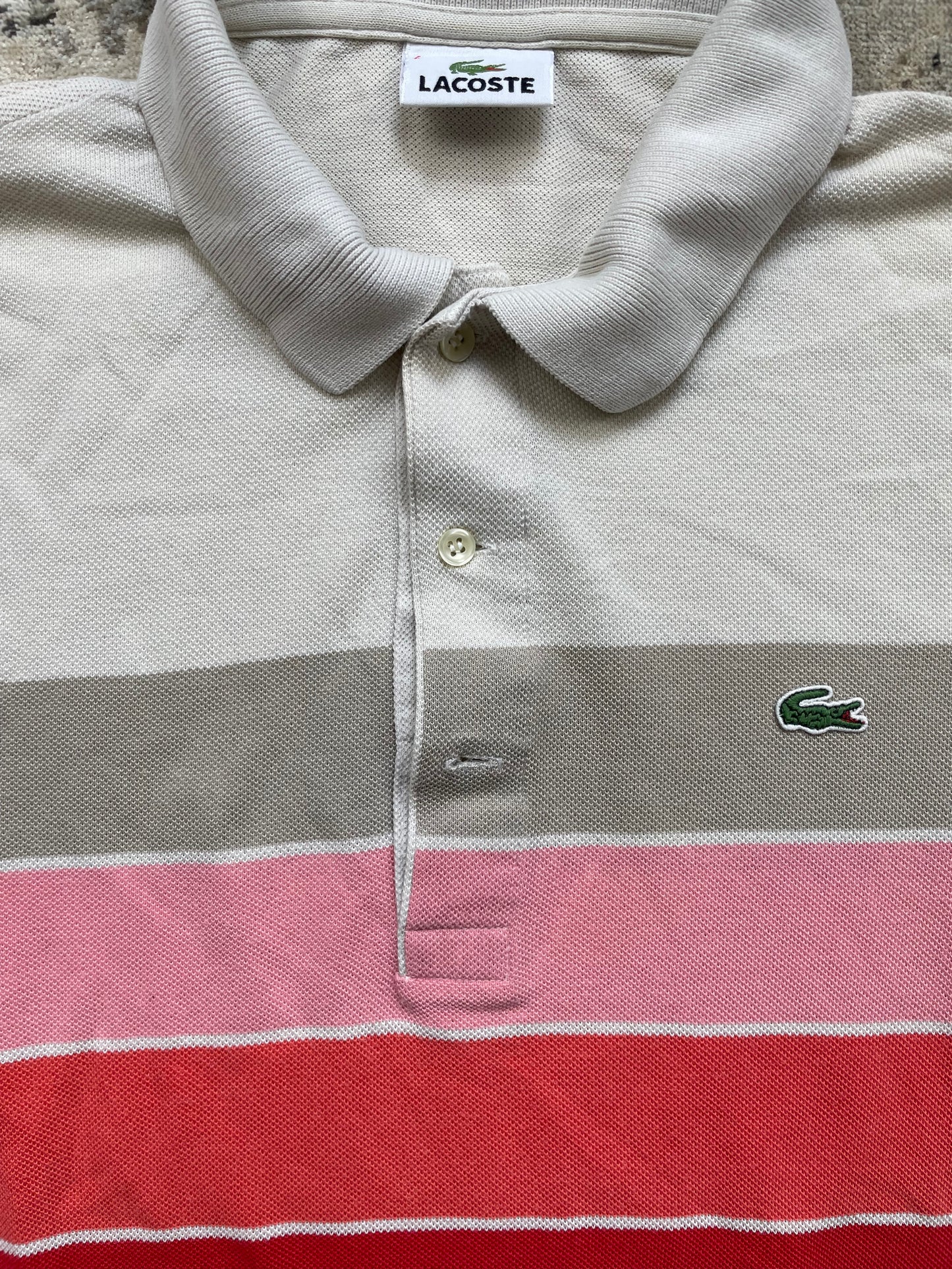 LACOSTE POLO SHIRT STRIPED PINK (S)