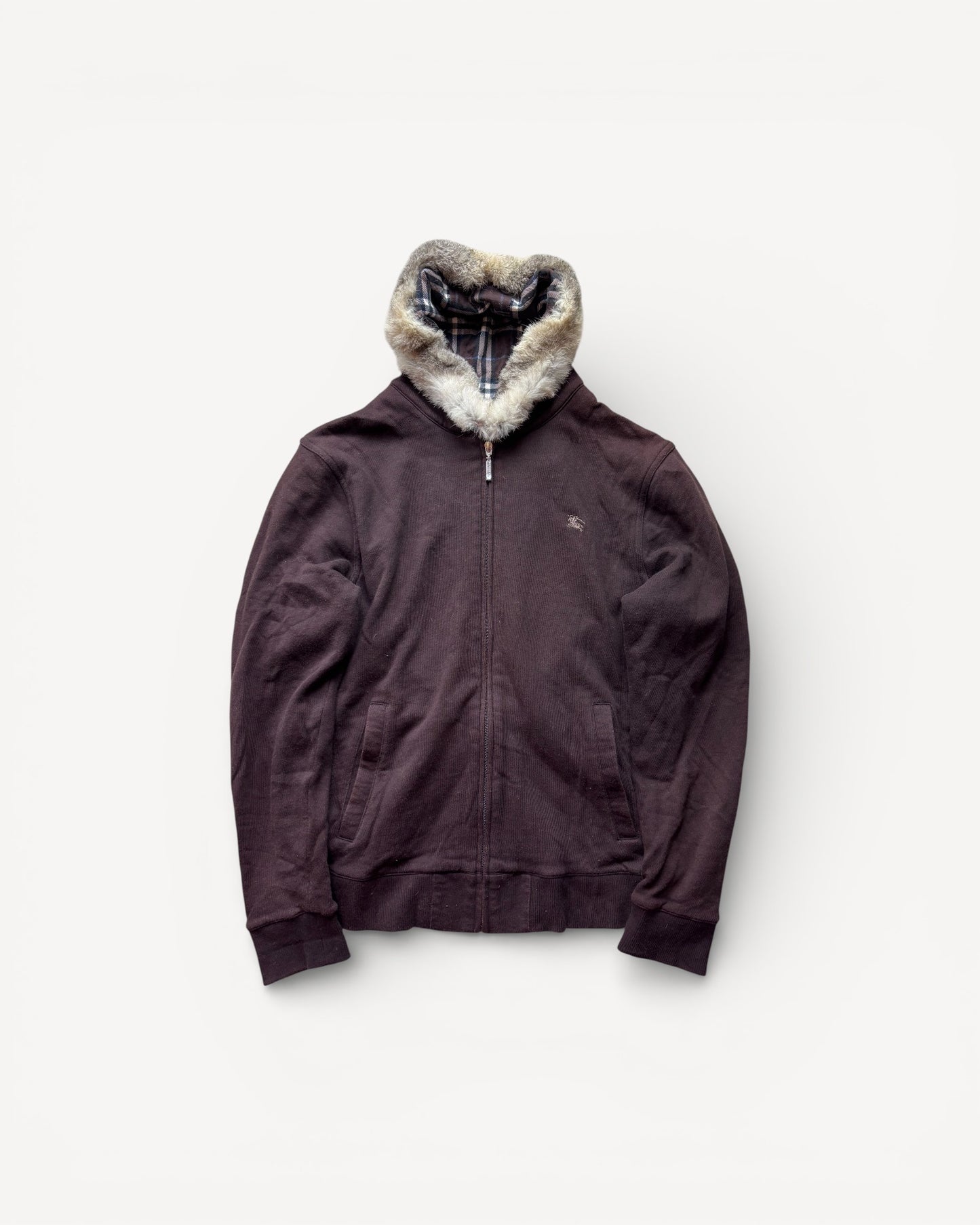 BURBERRY BROWN FUR ZIP UP HOODIE (S)