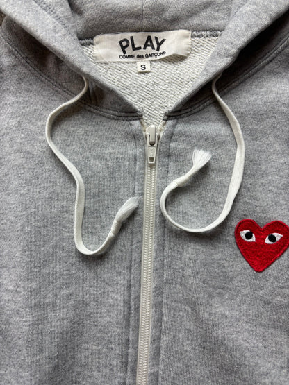 CDG PLAY GREY ZIP UP HOODIE (XS)