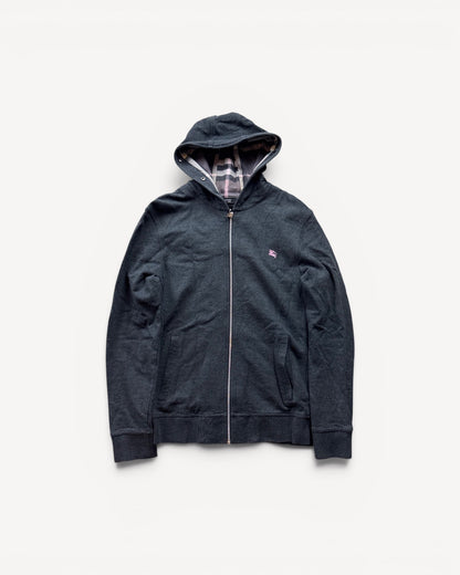 BURBERRY DARK GREY ZIP UP HOODIE (S)