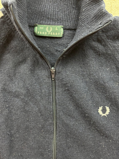 FRED PERRY NAVY ZIP UP KNIT (L)