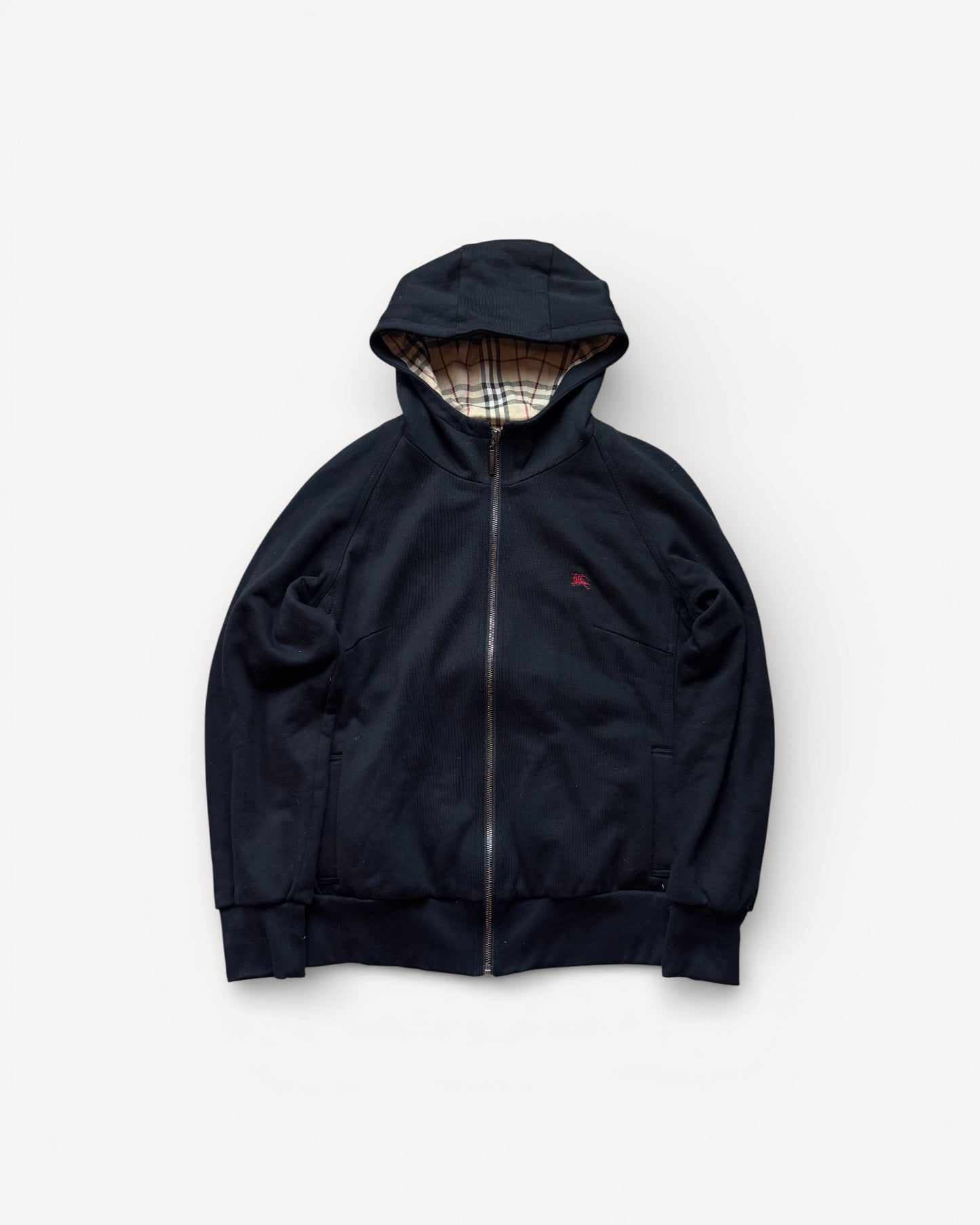 BURBERRY BLACK ZIP UP HOODIE (S/M)