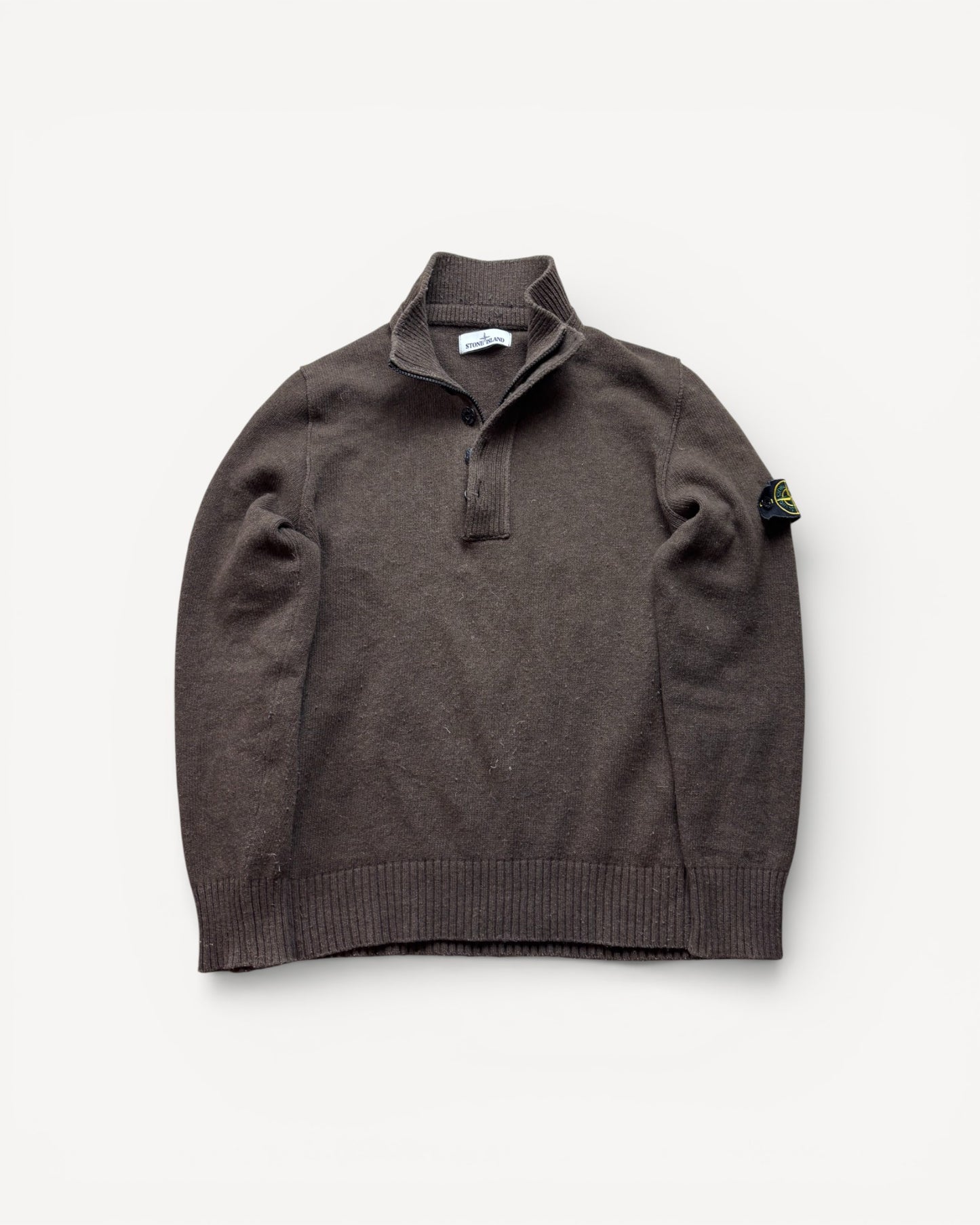 STONE ISLAND BROWN HALF ZIP UP KNIT (M)