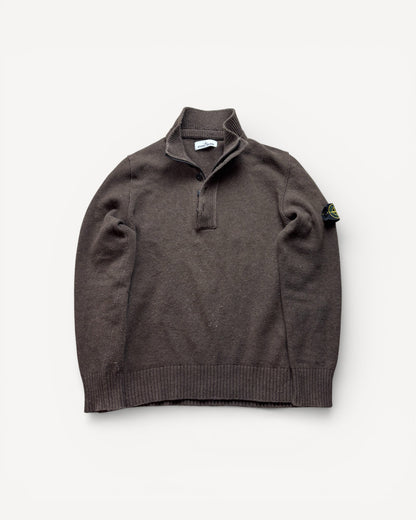 STONE ISLAND BROWN HALF ZIP UP KNIT (M)