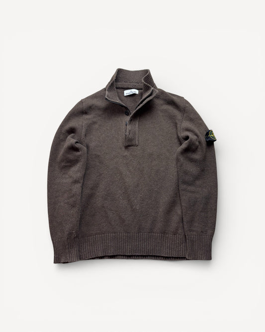 STONE ISLAND BROWN HALF ZIP UP KNIT (M)