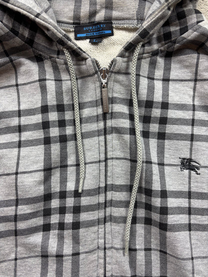 BURBERRY GREY NOVACHECK ZIP UP HOODIE (L)