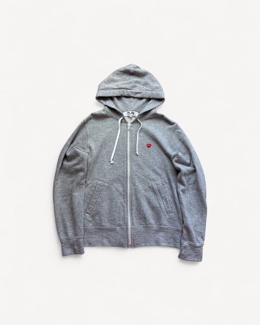 CDG PLAY GREY ZIP UP HOODIE (S)