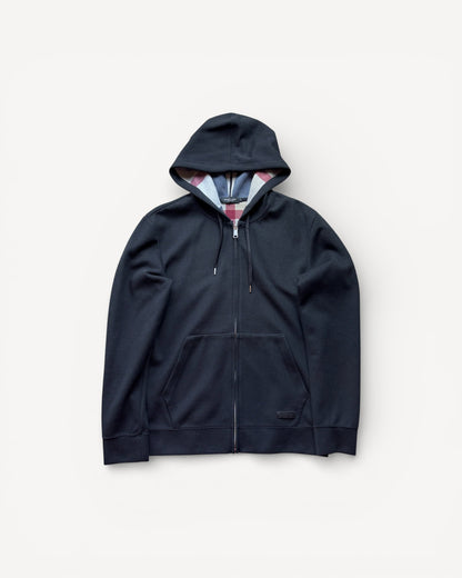 BURBERRY BLACK ZIP UP HOODIE (M)