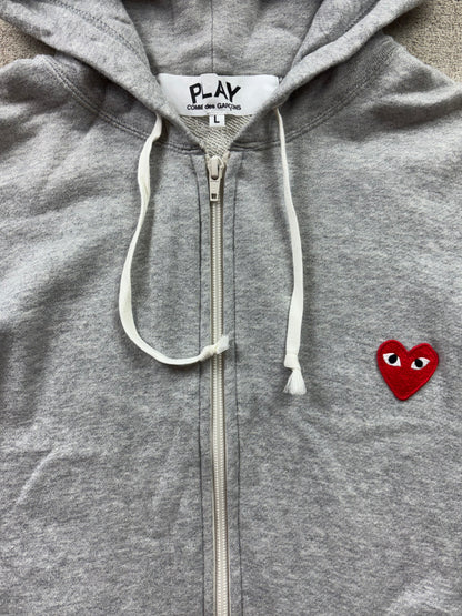 CDG PLAY GREY ZIP UP HOODIE (L)