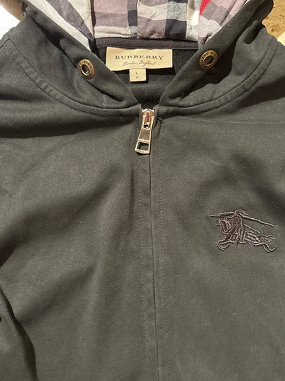 BURBERRY BLACK ZIP UP HOODIE (L)