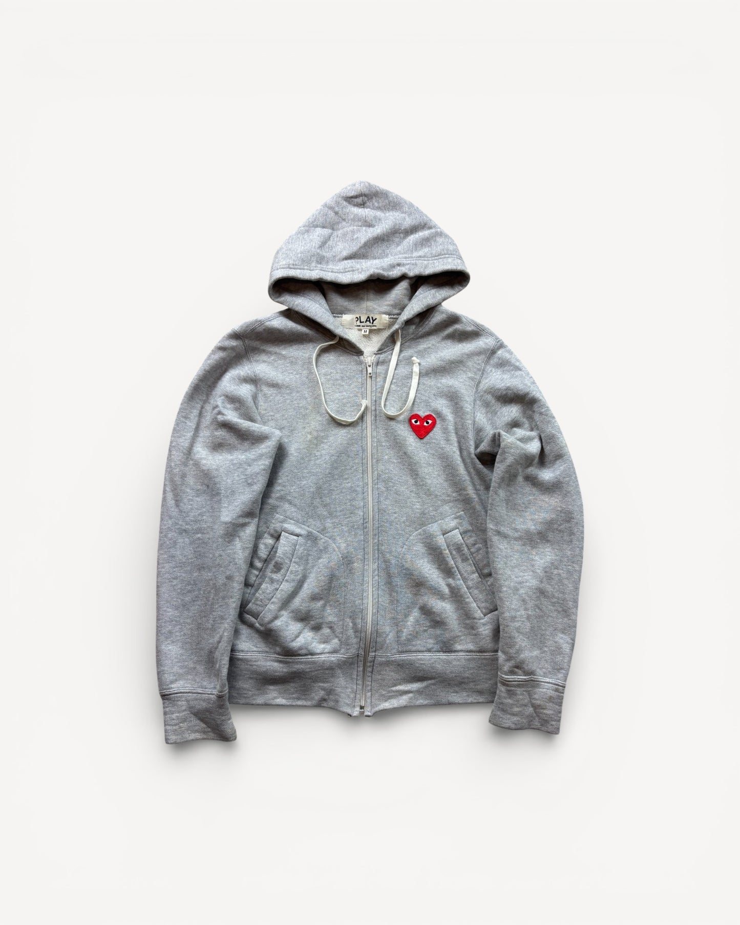 CDG PLAY GREY ZIP UP HOODIE (S)