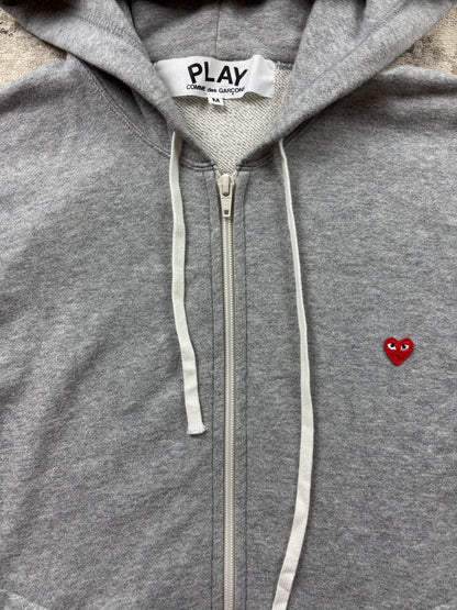 CDG PLAY GREY ZIP UP HOODIE (M)