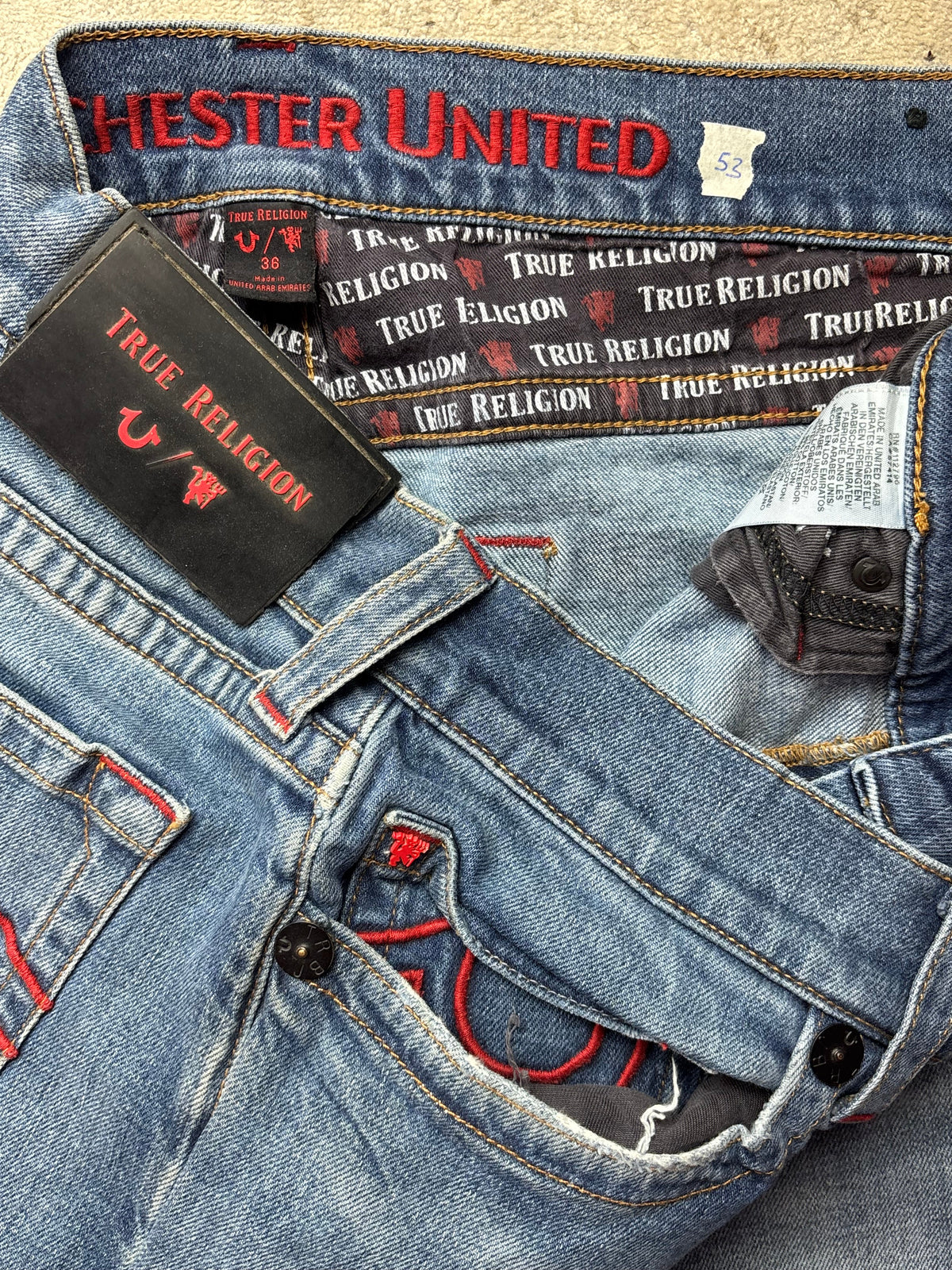 TRUE RELIGION x MAN UNITED JEANS W36 L34 #TR53