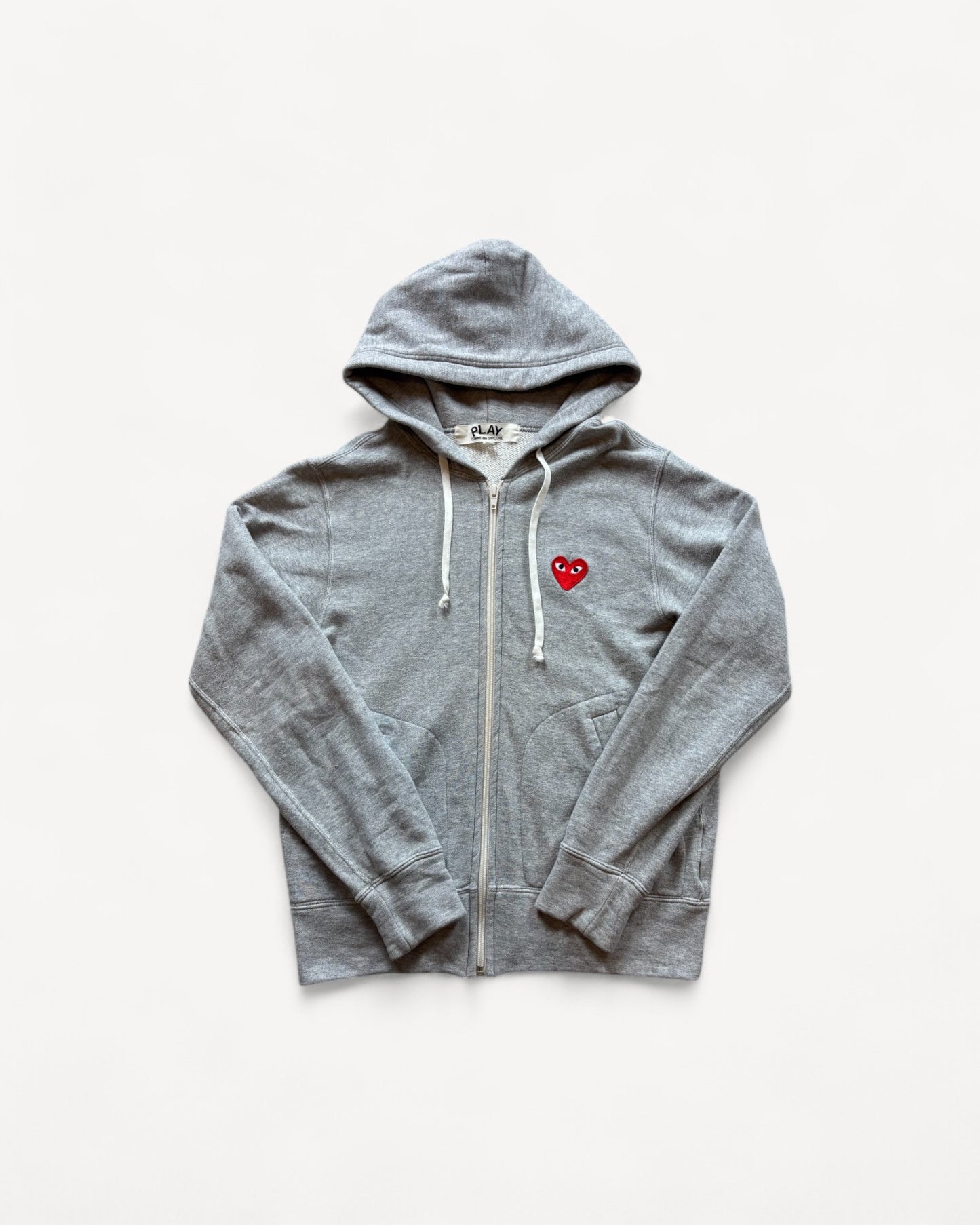 CDG PLAY GREY ZIP UP HOODIE (S)