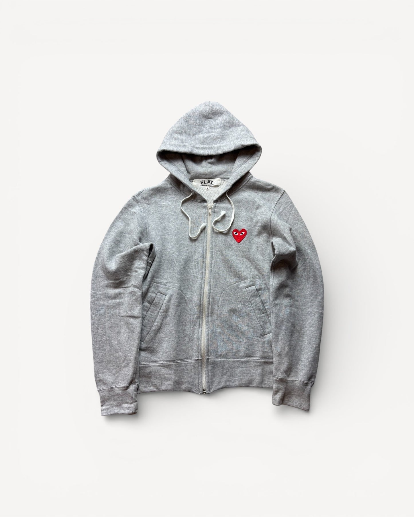 CDG PLAY GREY ZIP UP HOODIE (XS)