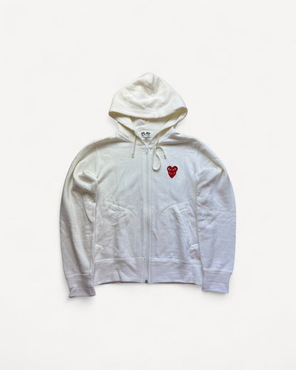 CDG PLAY WHITE ZIP UP HOODIE (S)