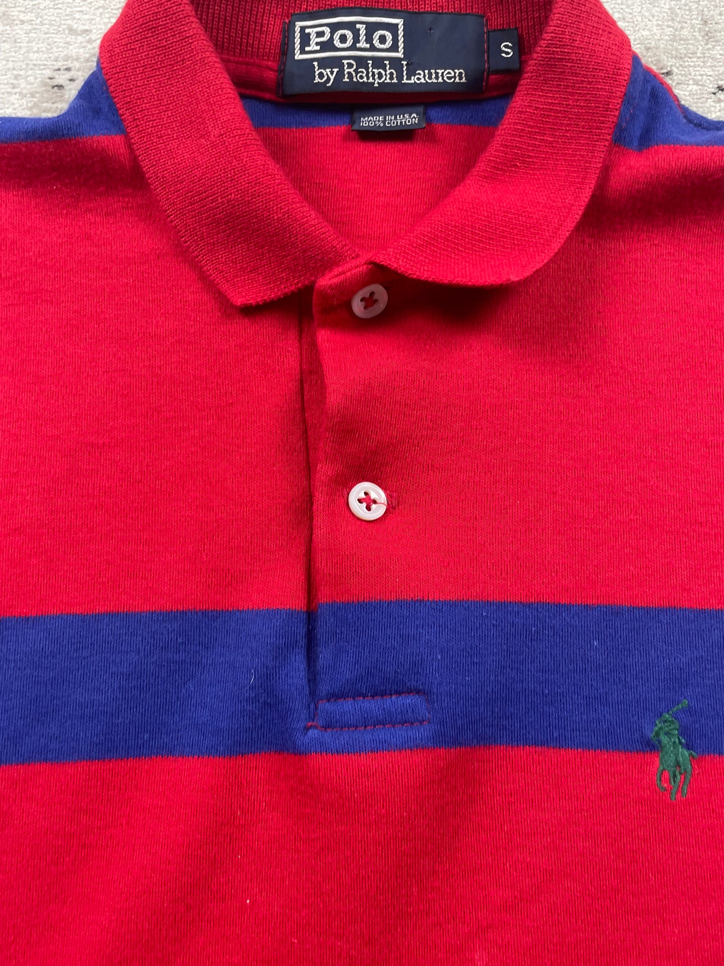 RALPH LAUREN POLO SHIRT RED STRIPED (S)